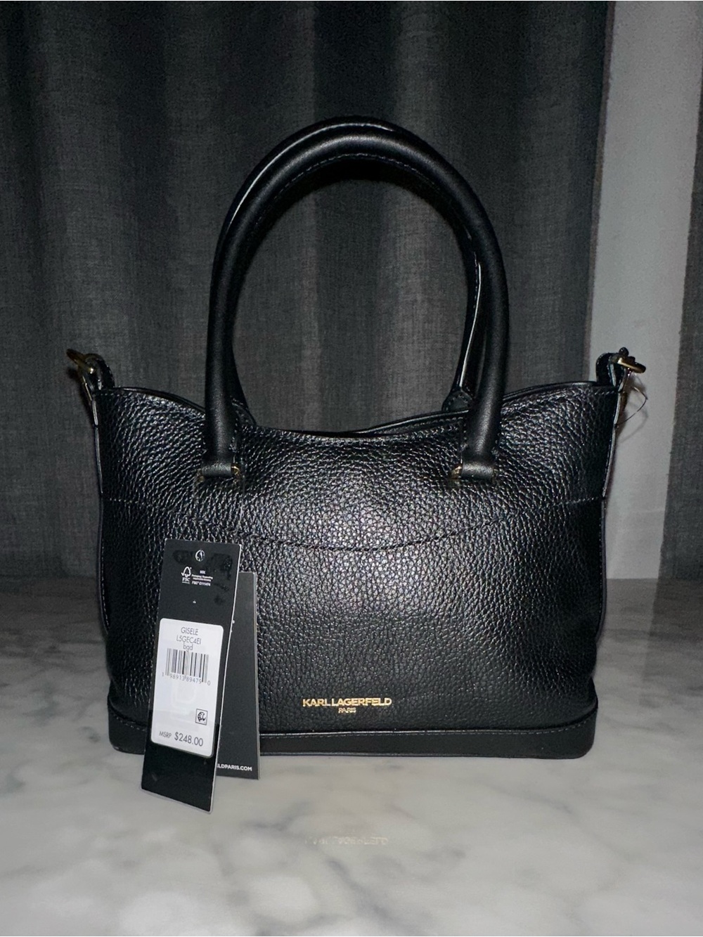 Karl Lagerfeld Black Pebbled Leather Satchel Gisele Crossbody